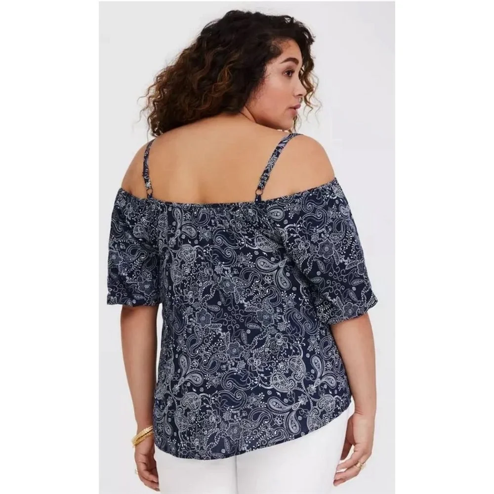 Torrid 2‎ Plus Size Blue Paisley Cold Shoulder Top 2x 18-20